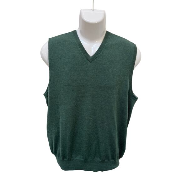 Peter Millar Merino Wool V Neck Sweater Vest Men's Size Medium Green - Picture 1 of 4